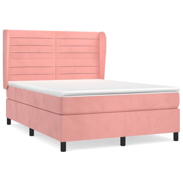 vidaXL Boxspring met matras fluweel roze 140x190 cm