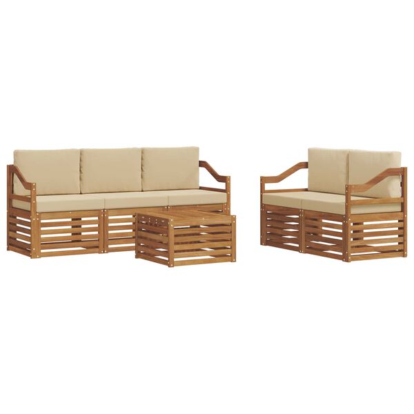 vidaXL Sofa-Sets 6 pcs Natuurlijk en Beige Massief Acaciahout