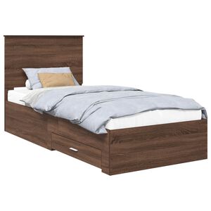vidaXL Bedframe Bruin Eiken en Zilver 75 x 190 cm Bewerkt hout