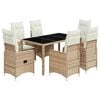 vidaXL 7-delige Bistroset met kussens poly rattan beige