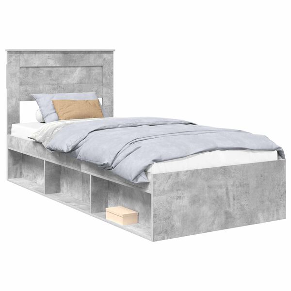 vidaXL Bedframe met hoofdeinde Beton 90 x 200 cm Massief grenenhout