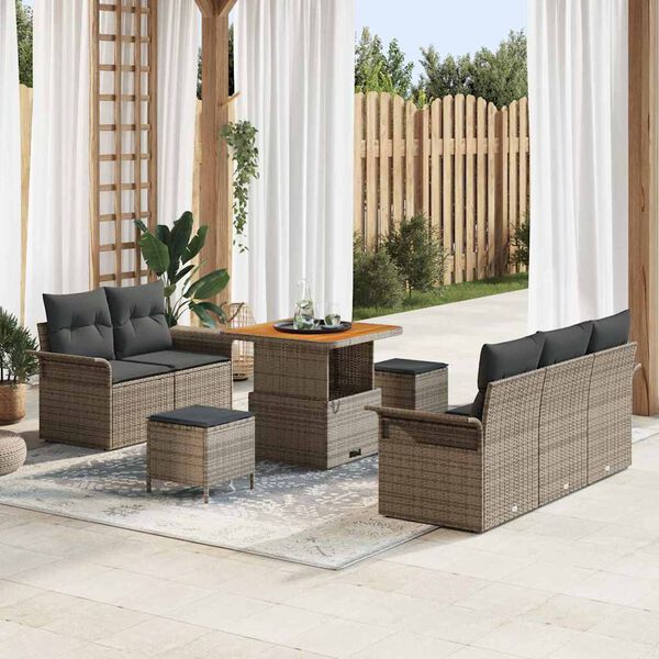 vidaXL Tuin Sofa Set met kussen met opslag met kussen 8 pcs Grijs
