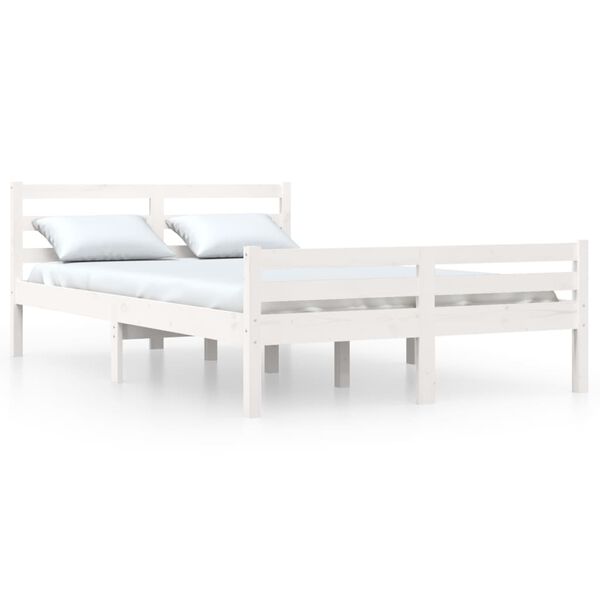 vidaXL Bedframe massief hout wit 135x190 cm