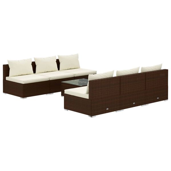 vidaXL 7-delige Loungeset met kussens poly rattan bruin