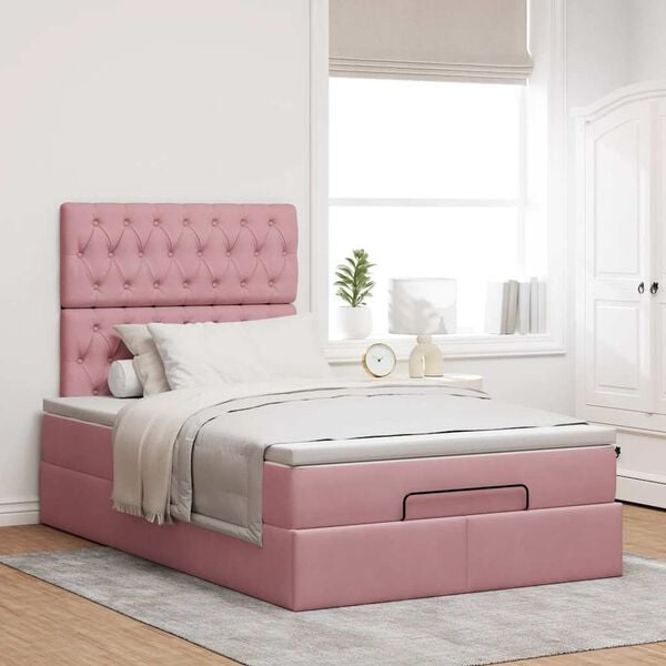 vidaXL Ottoman bed met matrassen en LED's 120x190cm fluweel roze