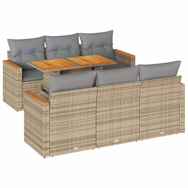 vidaXL 7-delige Loungeset met kussens poly rattan acacia beige