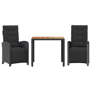 vidaXL 3-delige Bistroset met kussens poly rattan zwart