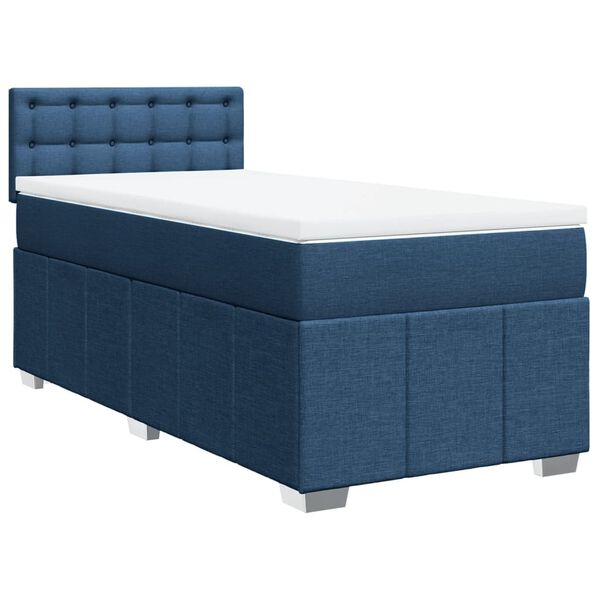 vidaXL Boxspring met matras stof blauw 90x200 cm