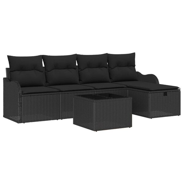 vidaXL Tuin Sofa Set met kussen met opslag 6 pcs Zwart Poly riet
