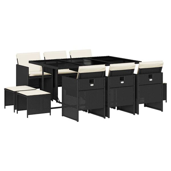 vidaXL 11-delige Tuinset met kussens poly rattan zwart