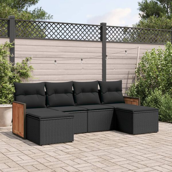 vidaXL 6-delige Loungeset met kussens poly rattan zwart