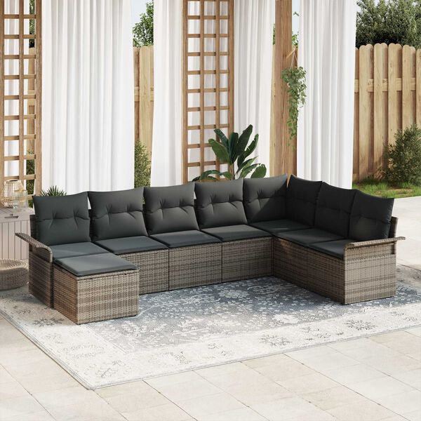 vidaXL Tuin Sofa Set met kussen met opslag 8 pcs Grijs Poly riet