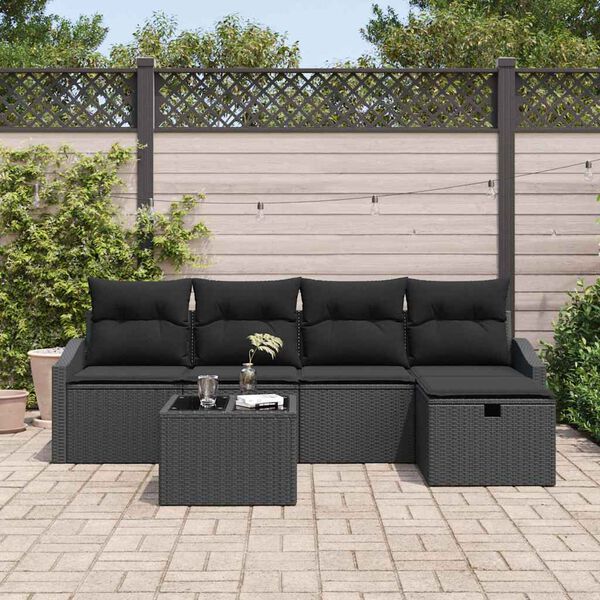 vidaXL Bankstel met kussen 6 pcs poly rattan