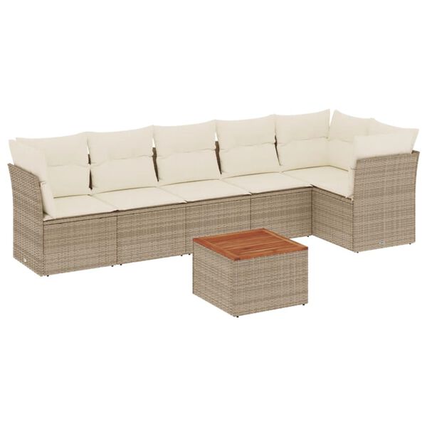 vidaXL 7-delige Loungeset met kussens poly rattan beige