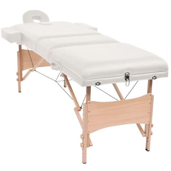 vidaXL Massagetafel- en krukset inklapbaar 3 zones 10 cm dik wit