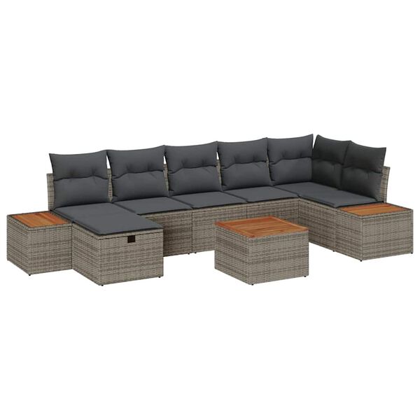 vidaXL Tuin Sofa Set met kussen 8 pcs Grijs Poly riet