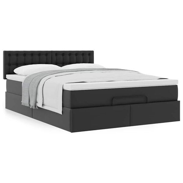 vidaXL Ottoman bed met matras 140x200cm kunstleer zwart
