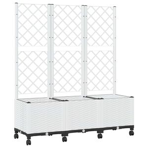 vidaXL Tuinplantbak met schutting en wielen Wit 120 x 40 x 146 cm PP