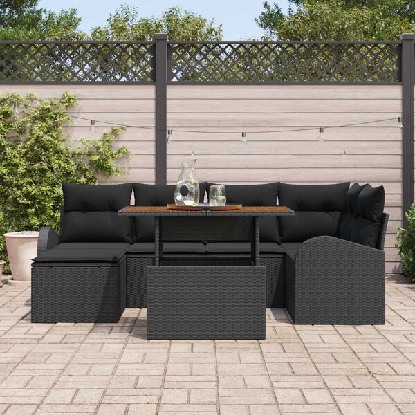 vidaXL Tuin Sofa Set met opslag 7 pcs Zwart Poly riet