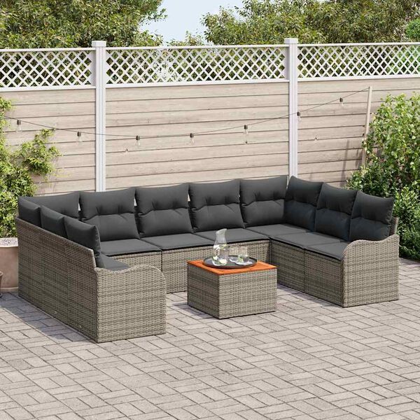 vidaXL Tuinbankenset met kussen 10 pcs Grijs poly rattan