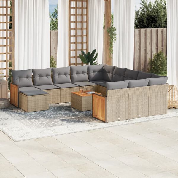 vidaXL 13-delige Loungeset met kussens poly rattan beige