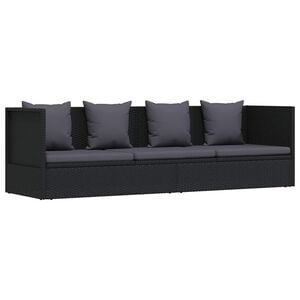 vidaXL Tuinbed met kussens poly rattan zwart