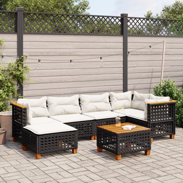 vidaXL 7-delige Loungeset met kussens poly rattan zwart