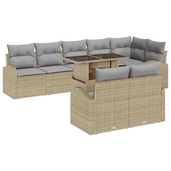vidaXL Bankstel met kussen 9 pcs Beige en Licht Grijs poly rattan