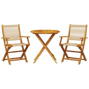 vidaXL 3-delige Bistroset polypropeen en massief hout beige