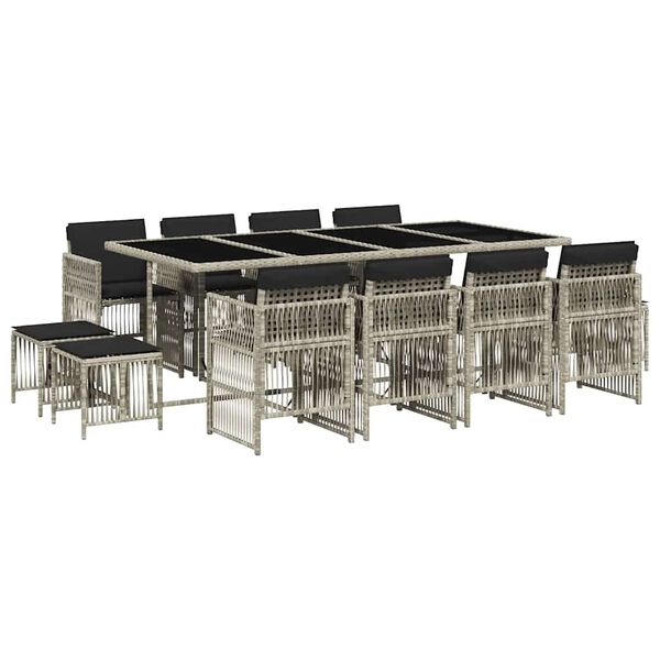 vidaXL 13-delige Tuinset met kussens poly rattan lichtgrijs