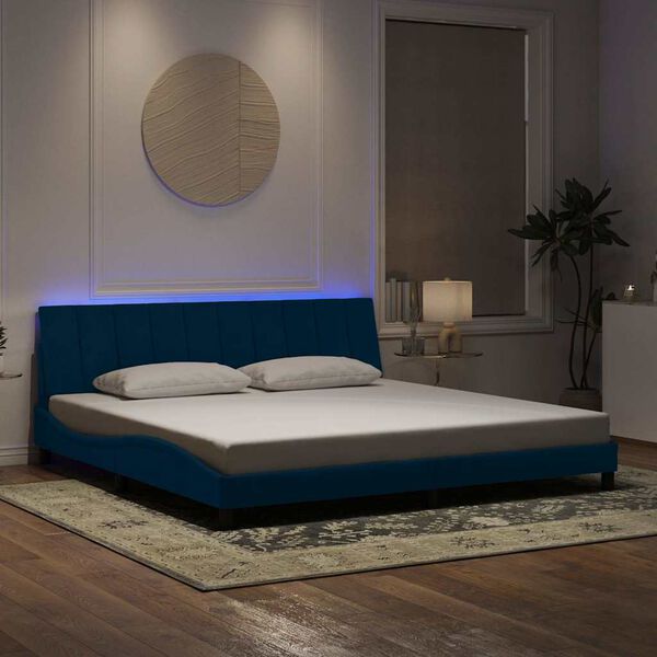 vidaXL Bedframe met LED zonder matras "Hanko" fluweel blauw 200x200 cm