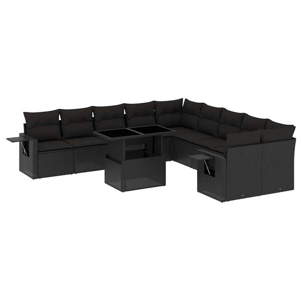 vidaXL 11-delige Loungeset met kussens poly rattan zwart
