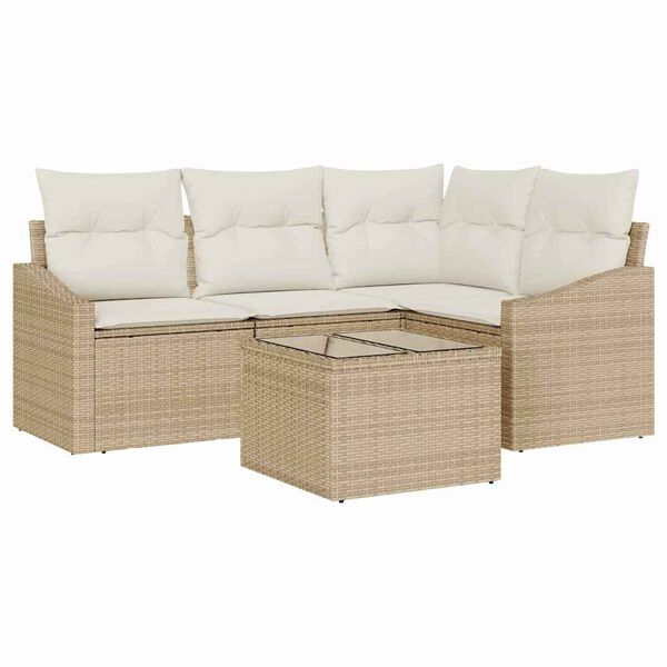 vidaXL Bankstel met kussen 5 pcs Beige poly rattan