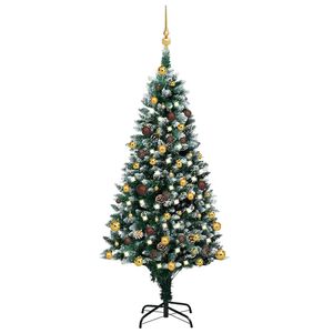 vidaXL Kunstkerstboom met LED en kerstballen en dennenappels 210 cm