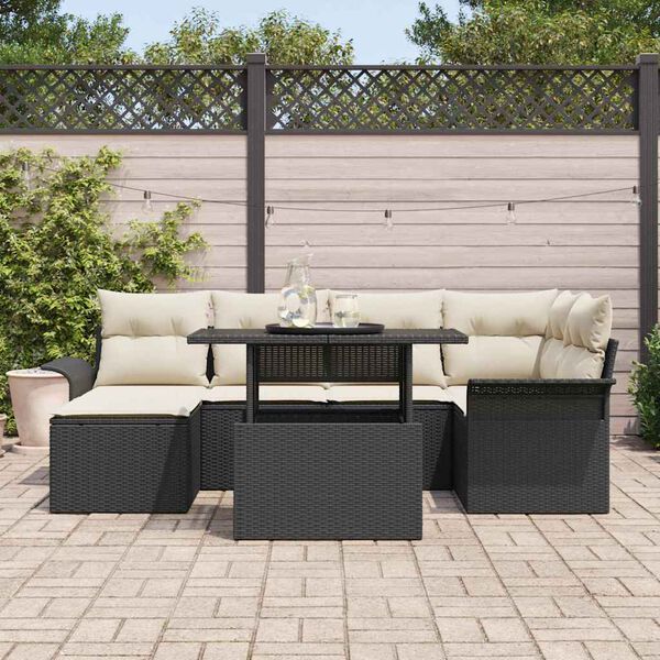 vidaXL Tuin Sofa Set met kussen 7 pcs Zwart Poly riet