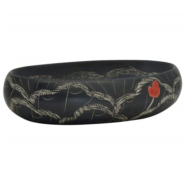 vidaXL Opzetwasbak ovaal 59x40x15 cm keramiek zwart