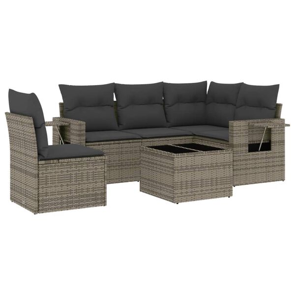 vidaXL 6-delige Loungeset met kussens poly rattan zwart