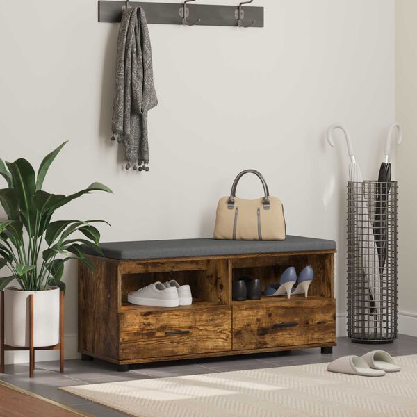 vidaXL Halbank met kussen met lade Gerookt eiken 100 x 38 x 46 cm