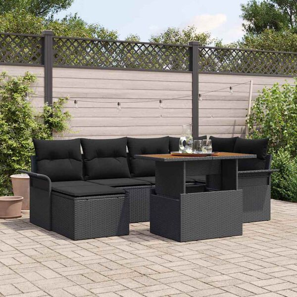 vidaXL Tuin Sofa Set 7 pcs Zwart Poly rattan en gepoedercoat staal