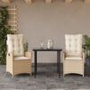 vidaXL 3-delige Tuinset met kussens poly rattan beige