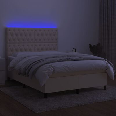 vidaXL Boxspring met matras en LED stof crèmekleurig 140x190 cm