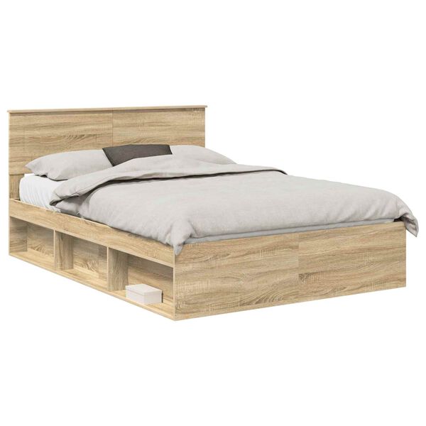 vidaXL Bedframe met hoofdeinde Sonoma 160 x 200 cm Bewerkt hout