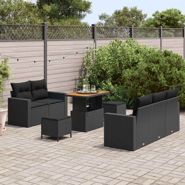 vidaXL Tuin Sofa Set met kussen 8 pcs Zwart poly rattan