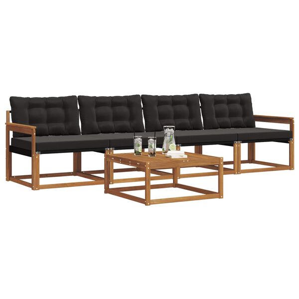 vidaXL Buiten bankenset met kussen 5 pcs Natuurlijk en Zwart