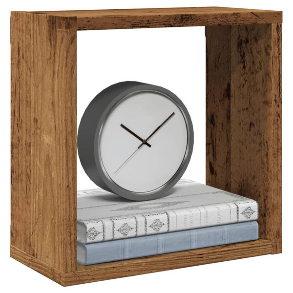 vidaXL Wandschappen kubus 4 st 30x15x30cm bewerkt hout oud houtkleurig