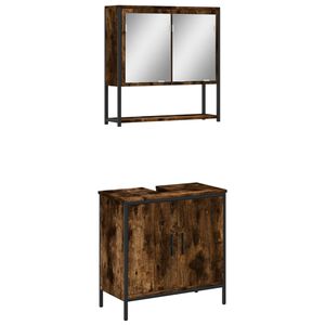 vidaXL 2-delige Badkamermeubelset bewerkt hout gerookt eikenkleurig