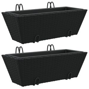 vidaXL Plantenbakken 2 st met haken poly rattan zwart