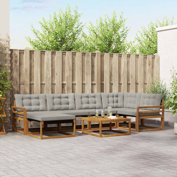 vidaXL Buiten bankenset met kussen 7 pcs Natuurlijk en Lichtgrijs