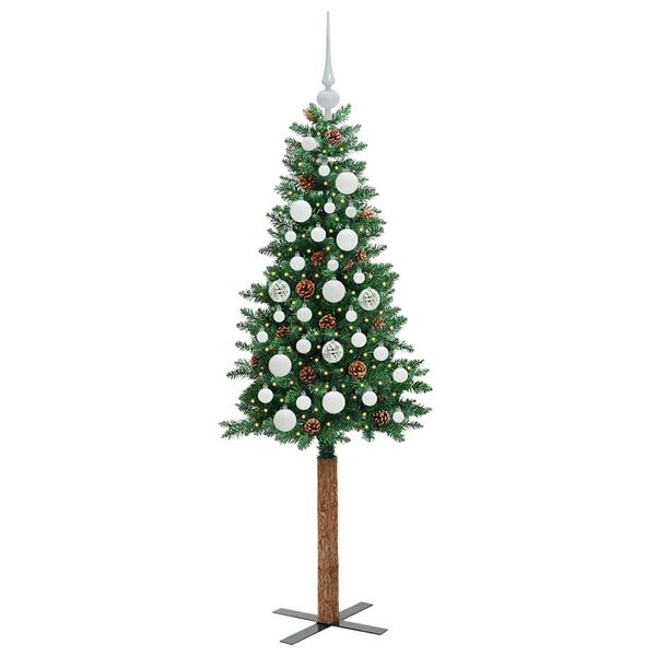 vidaXL Slanke Kerstboom Groen 150 cm PVC en massief dennenhout