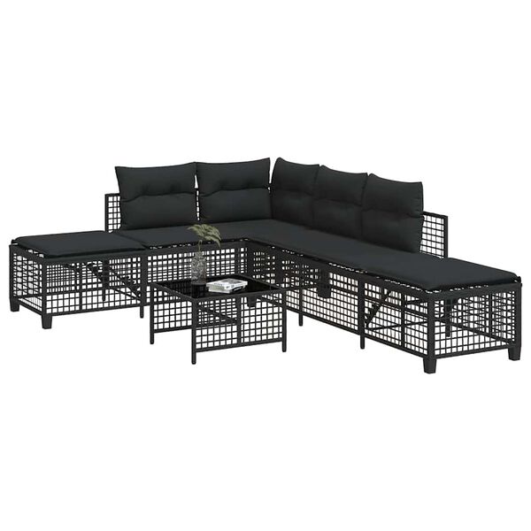 vidaXL 3-delige Loungeset met kussens poly rattan zwart